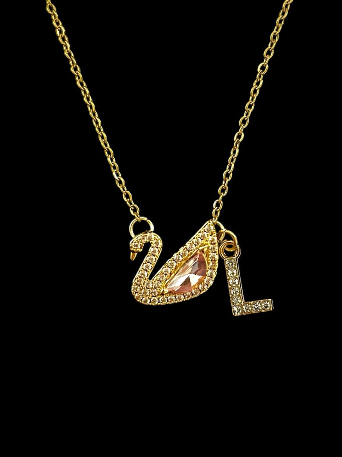 Collier cygne rose en or