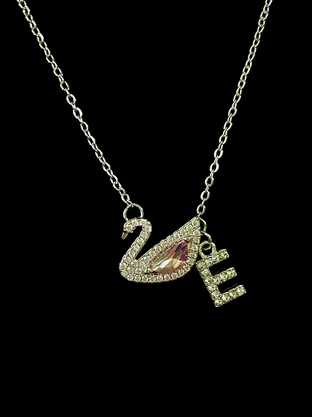 Collier cygne rose en argent