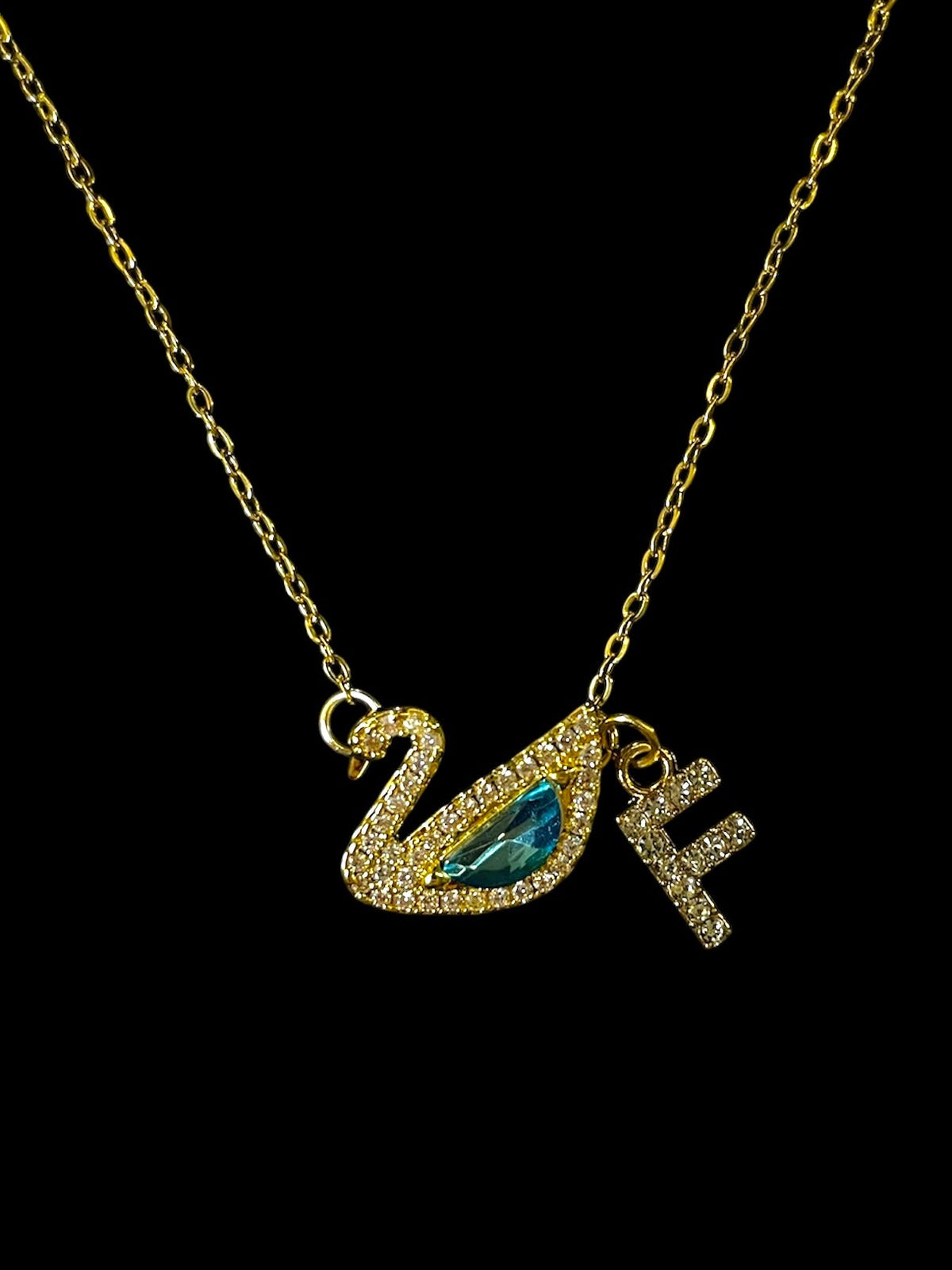 Collier cygne bleu en or
